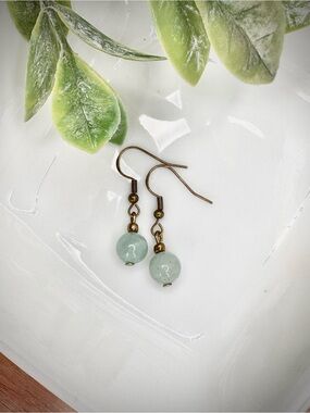 Amazonite Dangle Earrings with Antique Bronze Plated 925 Sterling Silver Hooks